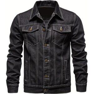 Men's Denim Jacket with Multiple Pockets Black